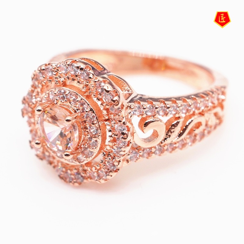 [Ready Stock]18K Rose Gold Diamond Ring Female Luxury Fashion