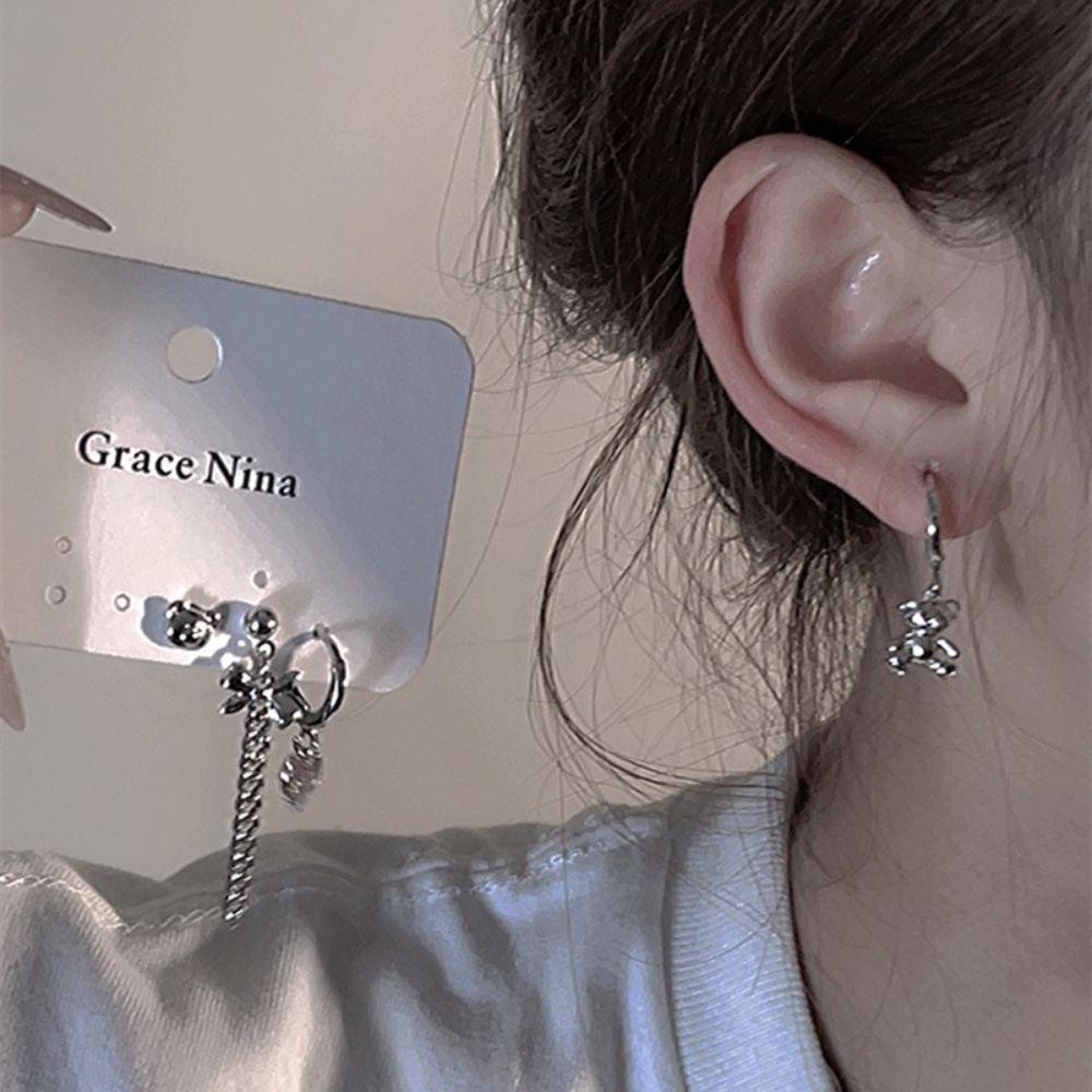 Needway Gesper Telinga Mode 4 Pcs/set Perhiasan Pesta Ikatan Simpul Tindik Rantai Liontin Anting