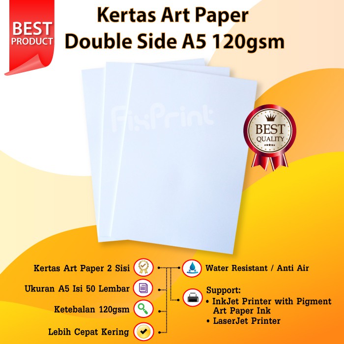 Kertas Art Paper Double Side A5 120gsm 50 Lembar, Kertas Ukuran A5