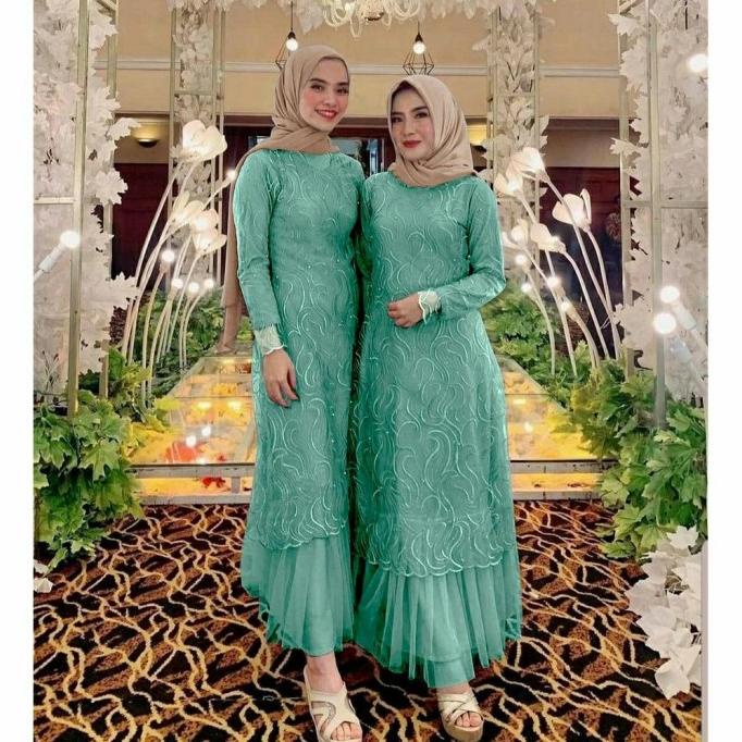 GERALDINE GAMIS MUTIARA TILE RUBY - BRUKAT HIJAU WARDAH KEBAYA MODERN