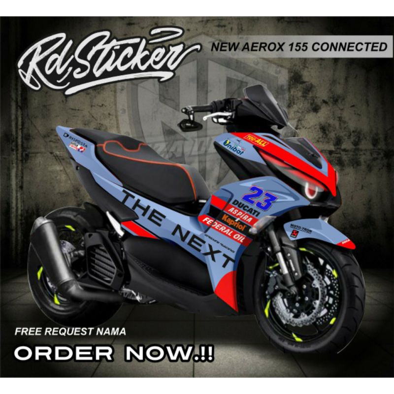 decal sticker new aerox connected. decal aerox 155 2021/2022 sticker aerox ducat*
