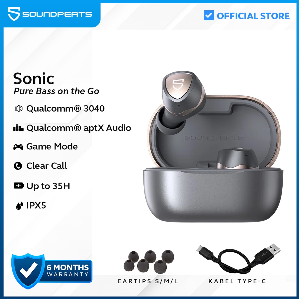 SoundPEATS Sonic APTX Adaptive True Wireless Earbuds - Grey