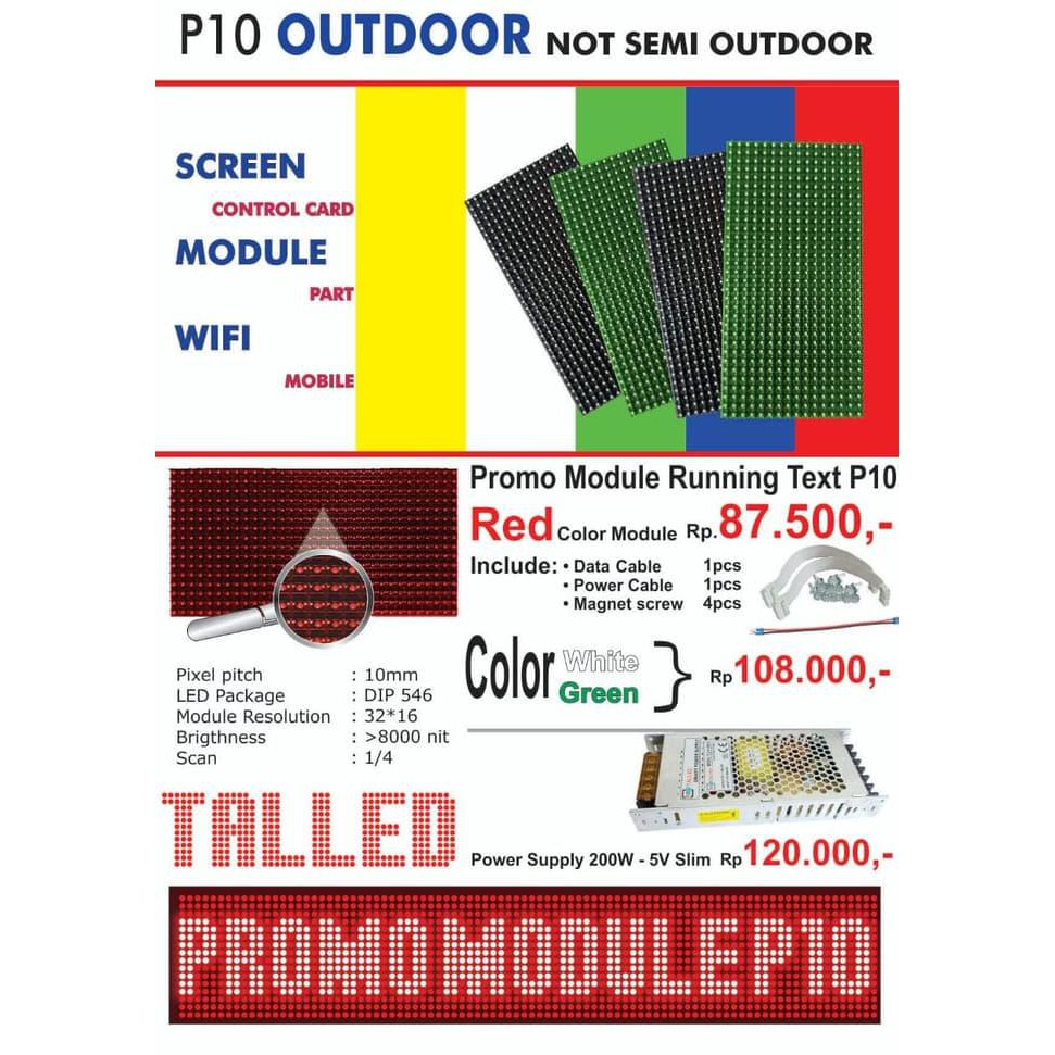MODUL P10 RUNNING TEXT HIJAU & PUTIH TALLED