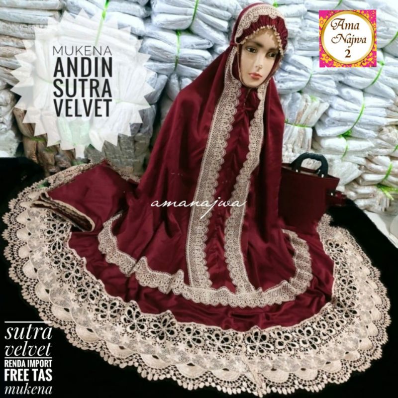 mukena Andin sutra Velvet renda Import