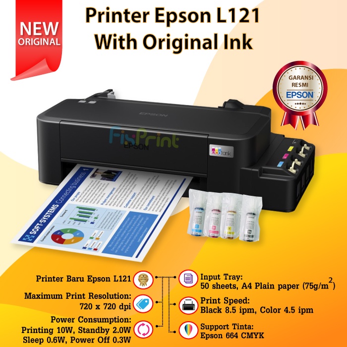 Printer Epson L121 A4 Ink Tank Printer Epson L121 L 121 l121 Infus System Garansi Resmi