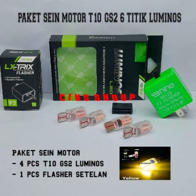 PAKET T10 LED SEIN MOTOR T10 GS2 6 TITIK NINE + FLASHER LED SETELAN UNTUK LAMPU SEIN MOTOR