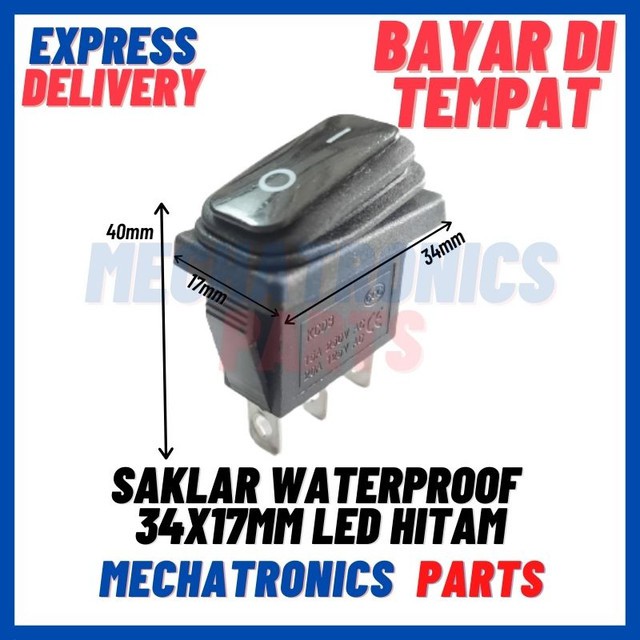 [SWI-9083] SAKLAR WATERPROOF 34X17MM LED ANTI AIR DEBU MINYAK KARET SILICONE HITAM