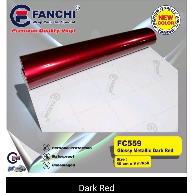 Sticker Fanchi FC559 Glossy Metallic Dark Red Merah tua maroon Candy metalik Glossy Premium Wrap