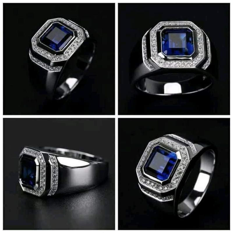 perhiasan cincin S925 sterlling perak safir zambrud pria wanita