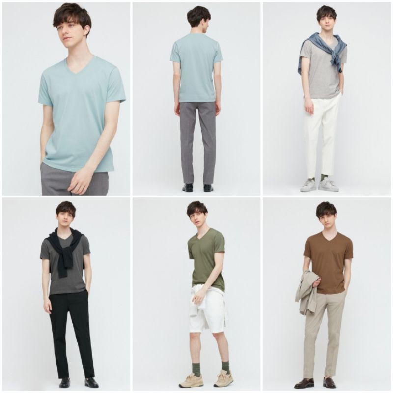 Kaos Polos Pria Tshirt Dry Warna V neck Lengan Pendek Uniqlo Original