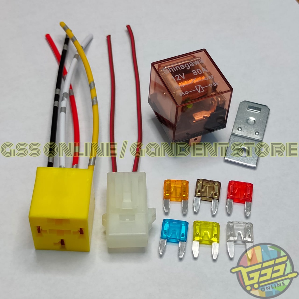 Paket lengkap Relay 4 kaki 12v 80a kaki 4 socket relay kaki 4 dan rumah sekring mini DX BONUS FUSE