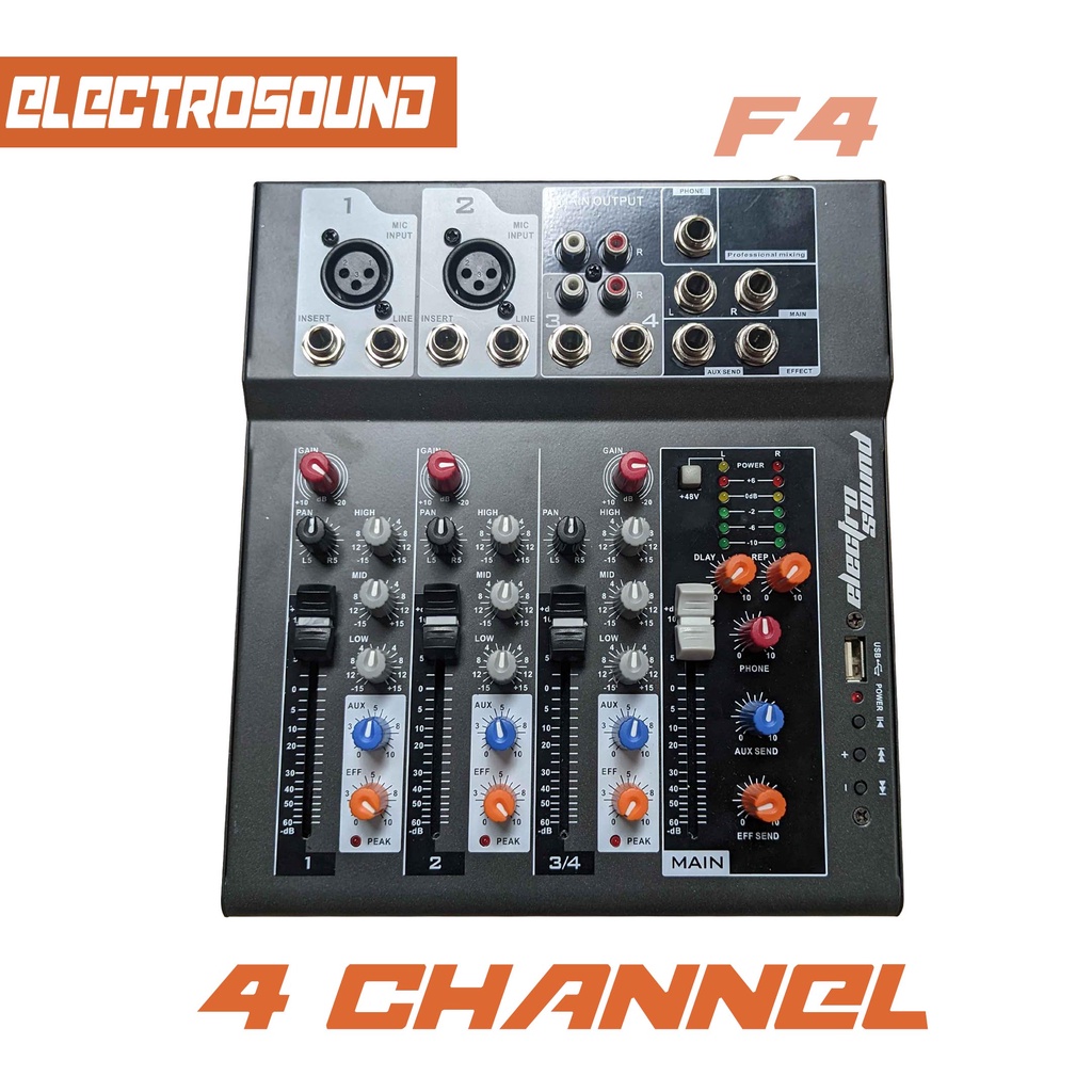 Mixer 4 Channel Electro Sound F4 Support USB