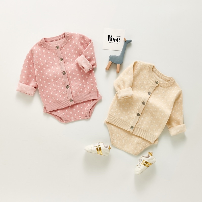 Polkadot knit set /set baju hangat bayi