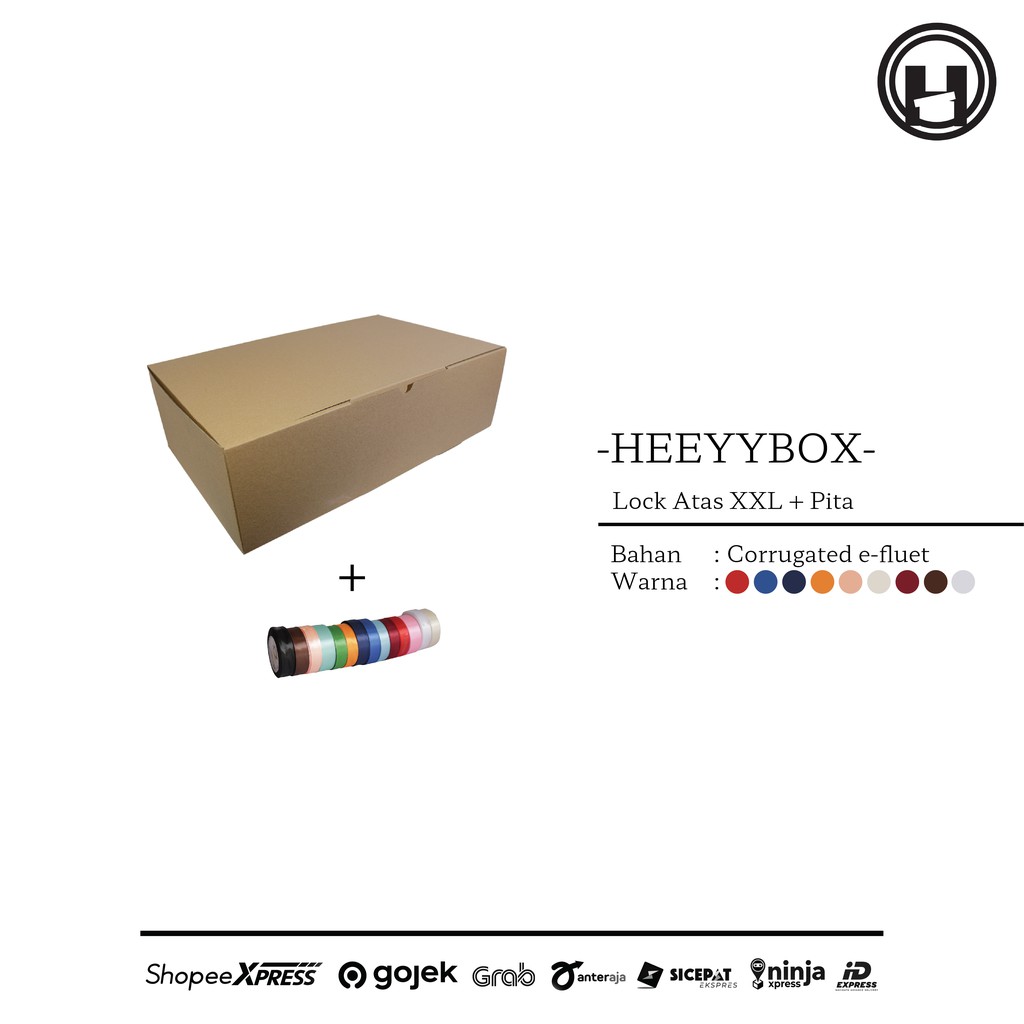 

HEEYYBOX | JUMBO SIZE - Corrugated Box Model Lock Atas + Ribbon / Kotak Kado Bahan Corrugated Box Model Lock Atas + Pita.