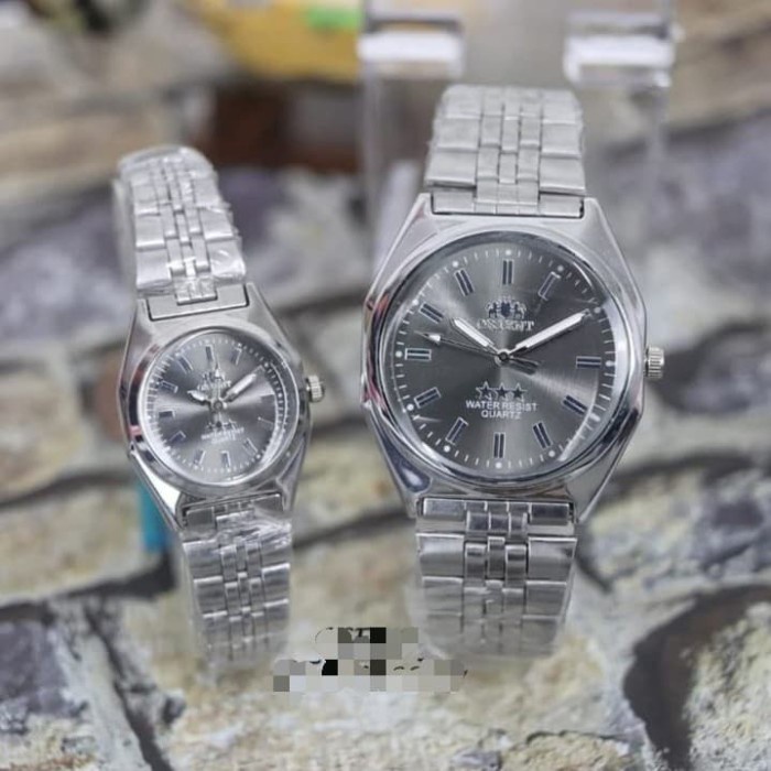 [READY] Couple jam tangan analog orien fashion tali rantai - Plat Abu