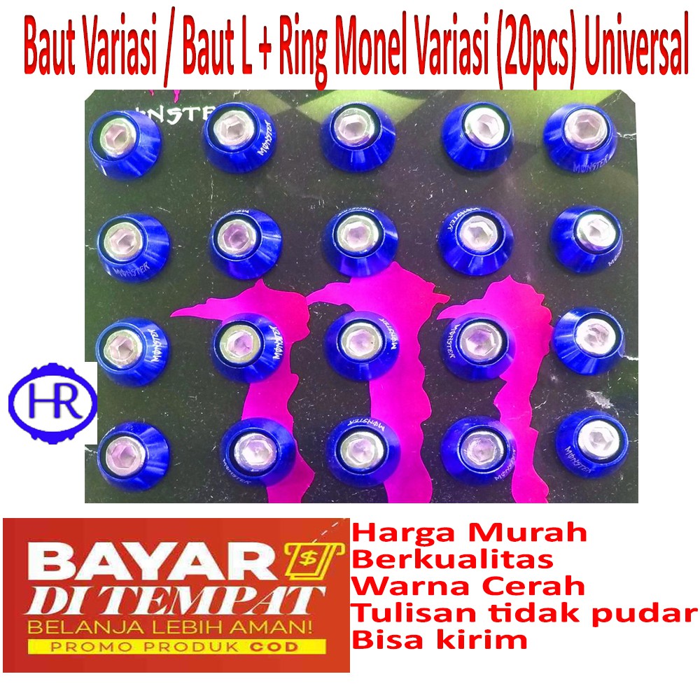 Baut L + Ring Monel Variasi / Baut Monel L CNC /drat 10 baut plat nomor plus mur baut tameng knalpot