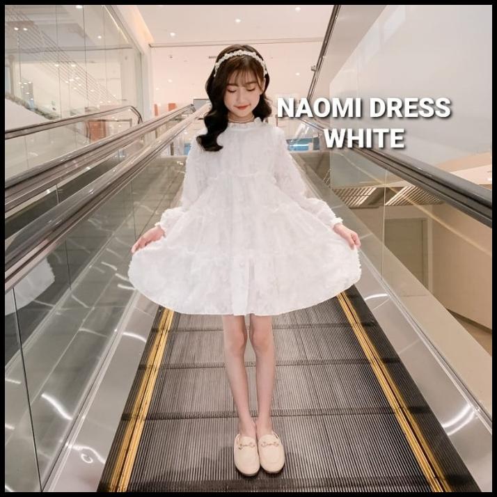 Naomi Dress White Gaun Putih Anak Cewek Korea Impor Casual Dres Remaja Diskon