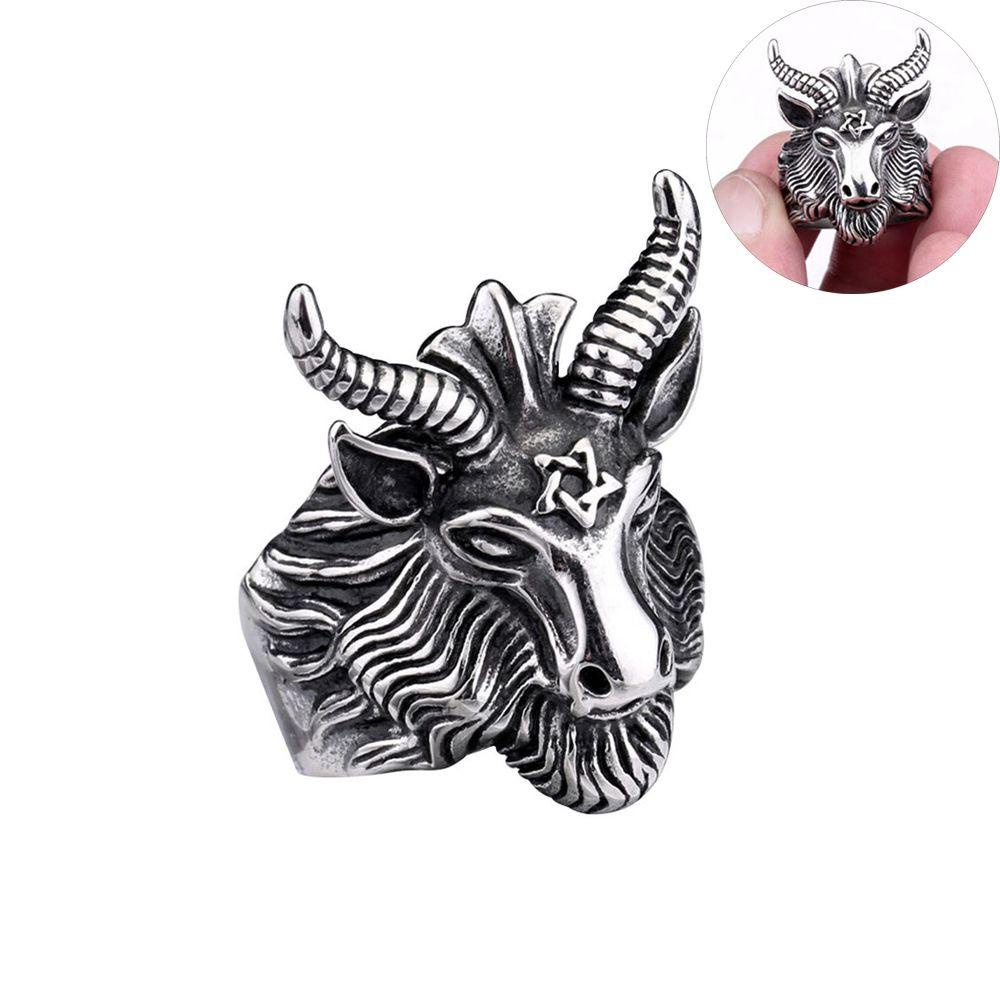 Lily Sheep Head Ring Cincin Pria Perak Antik Vintage Totem Ukir