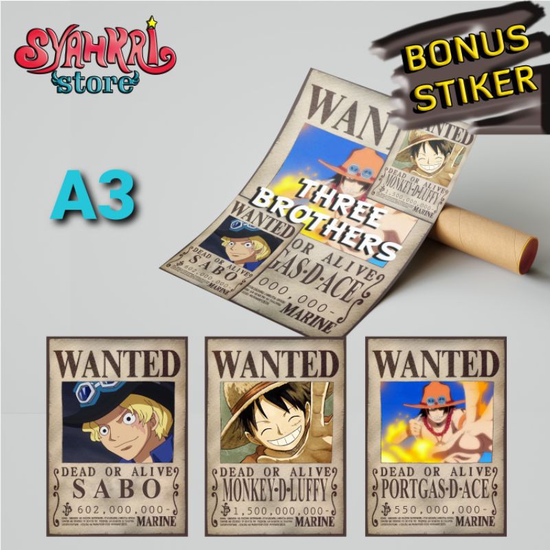 Ace Sabo Luffy Poster Wanted Bounty One Piece Shopee Indonesia