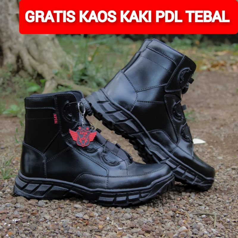 SEPATU PDL TALI PUTAR MIDTREK MODEL TERBARU MERK APIK BAHAN KULIT SAPI ASLI SEPATU PDL DINAS LAPANGAN TNI POLRI SECURITY SATPAM SEPATU POLANTAS