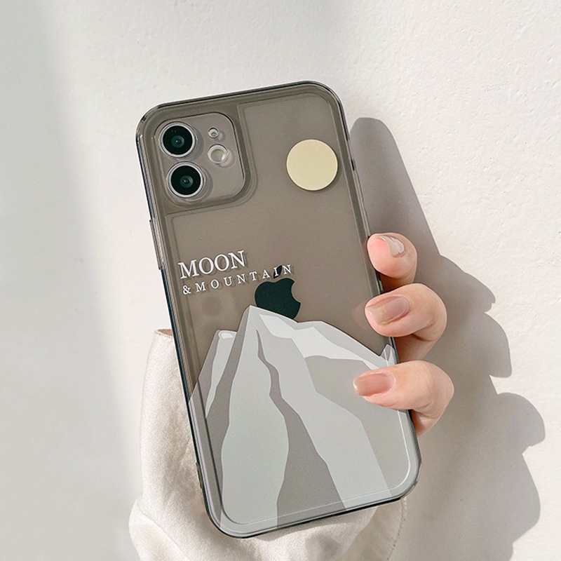 IPHONE Moon And Mountain Soft TPU Transparan Hitam Casing Ponsel Cover Untuk Iphone7 8 PLUS X XR XS 11 12 13 14 MINI PRO MAX SE 2020