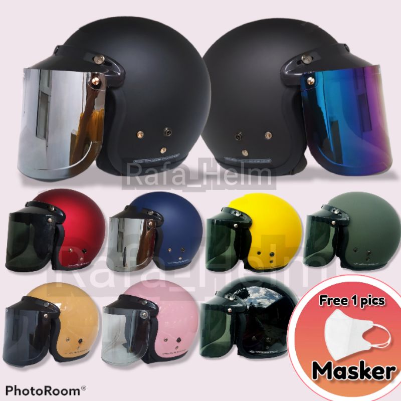 HELM BOGO RETRO FULL LEHER (Free Stiker)