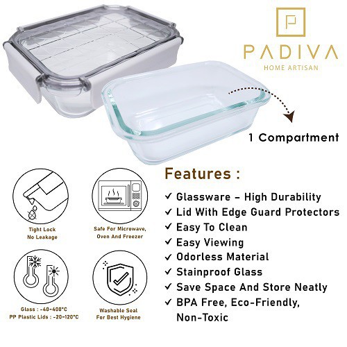 Padiva 1040ml Silver Gray (2pcs) Crystal Glassbox 1 compartment - GBC1040SS