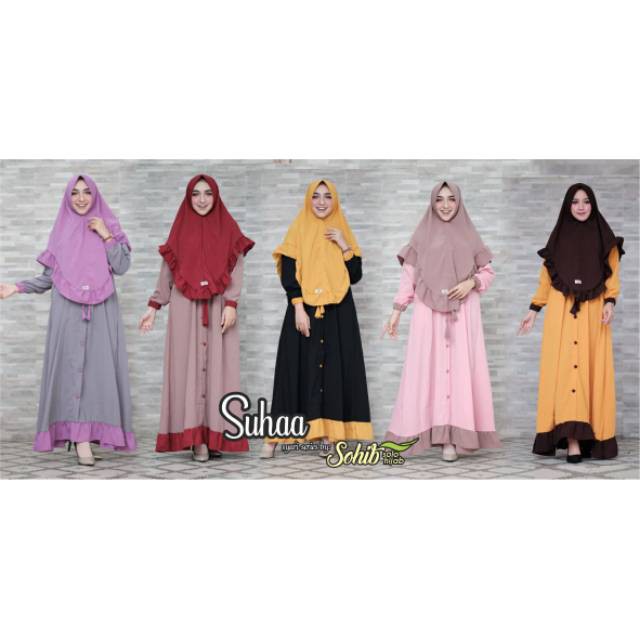 Gamis + Khimar Suhaa Syari Ori Sohib Longdress Maxi Material Wolfish Premium