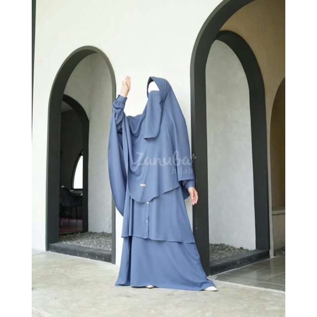 Layer Button Set, Zanuba hijab, Gamis Set Syari, Gamis Layer