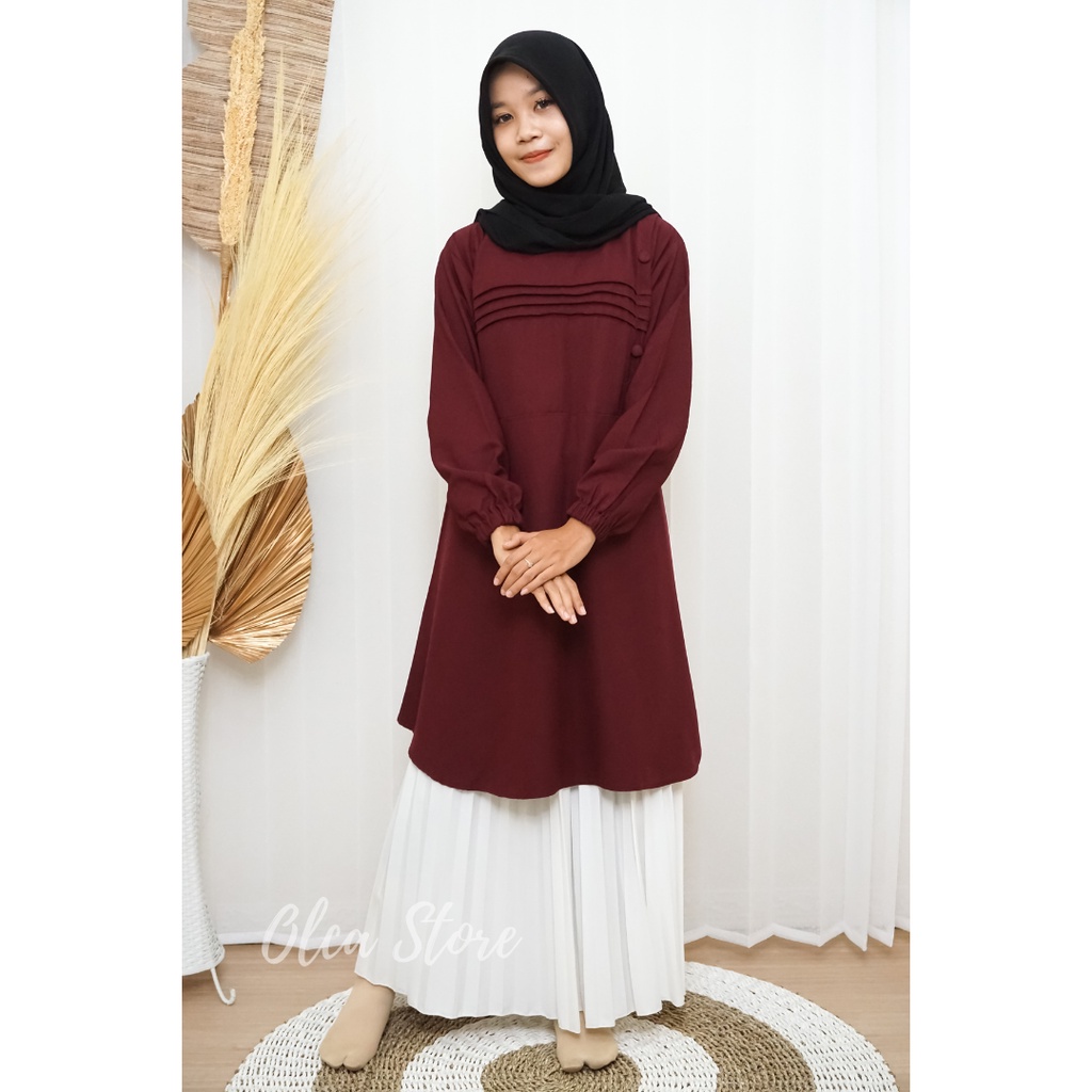 Tunik yumna Tunik wollycrepe / ITY crepe / dress basic polos Ity Crepe Premium, Fashion Wanita Atasa