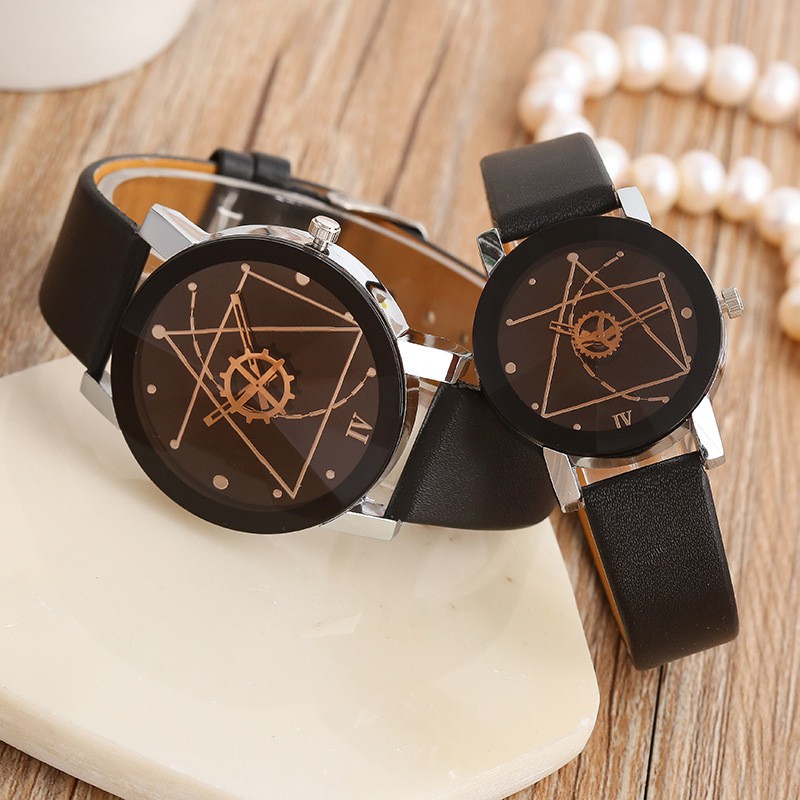 Jam Tangan Kulit Triangle Fashion Casual Minimalis Couple Jam Tangan Pria Wanita