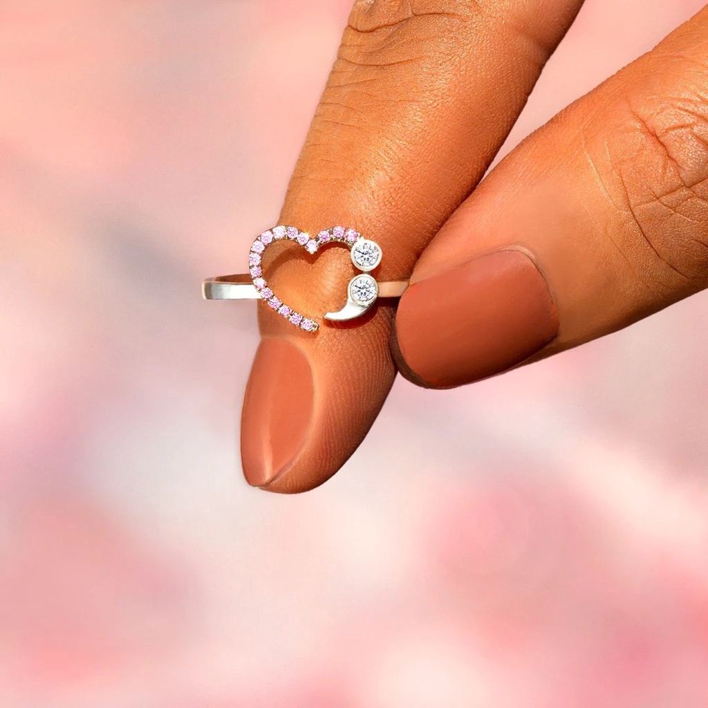 Cincin Kristal Bentuk Hati Warna Pink Untuk Hadiah Valentine