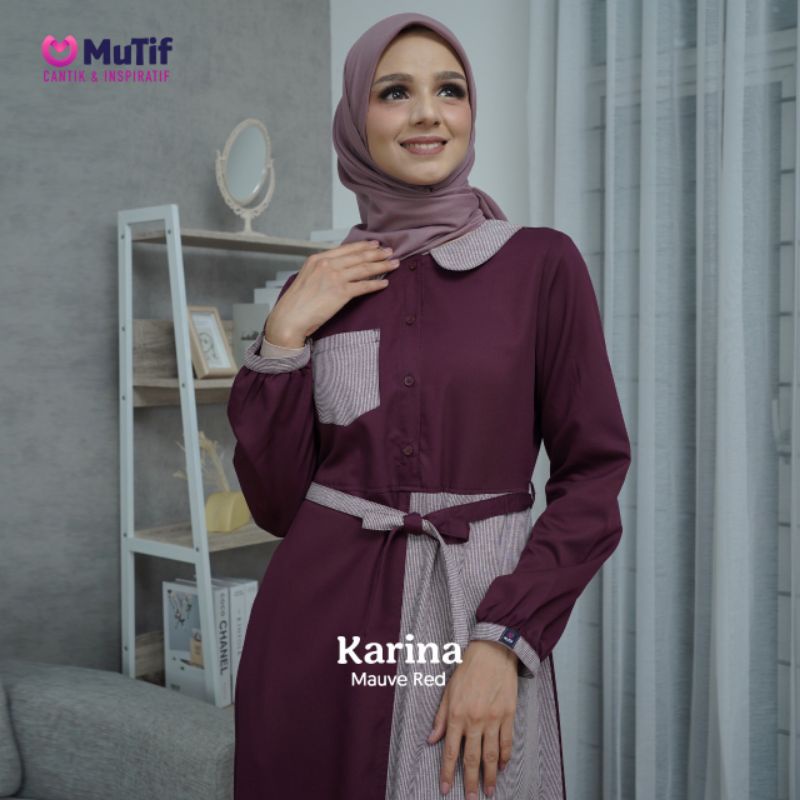 MUTIF Gamis KARINA Navy Red Dress Wanita Muslim Katun Remaja Dewasa S-3XL