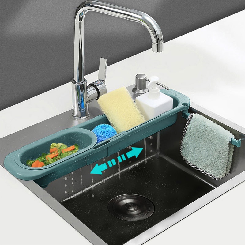 Telescopic Sink Rack Kitchen Sinks Organizer Soap Sponge Holder Adjustable Sinks Drainer Rack Storage Basket Kitchen Accessories