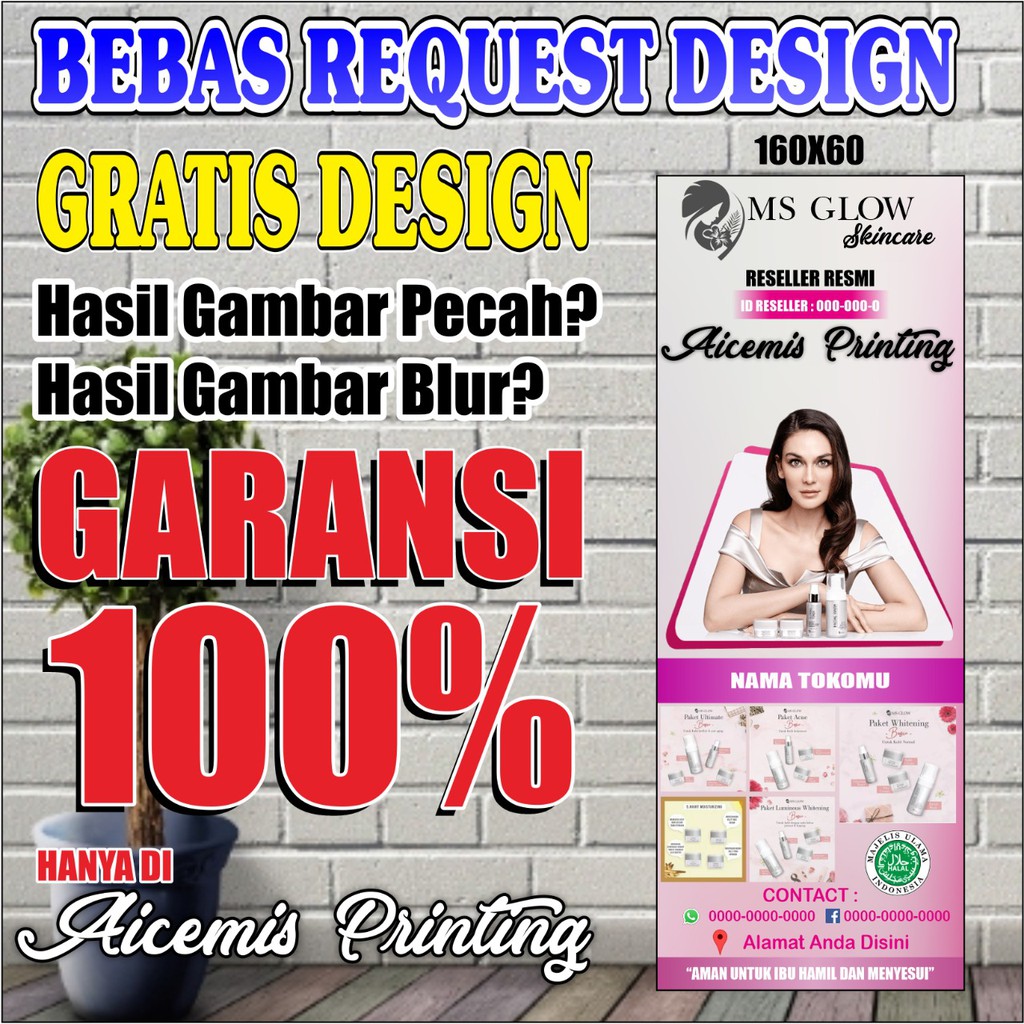 Spanduk Ms.Glow / Banner Ms.Glow / Spanduk Custom / Spanduk 1 hari Jadi / Spanduk Murah
