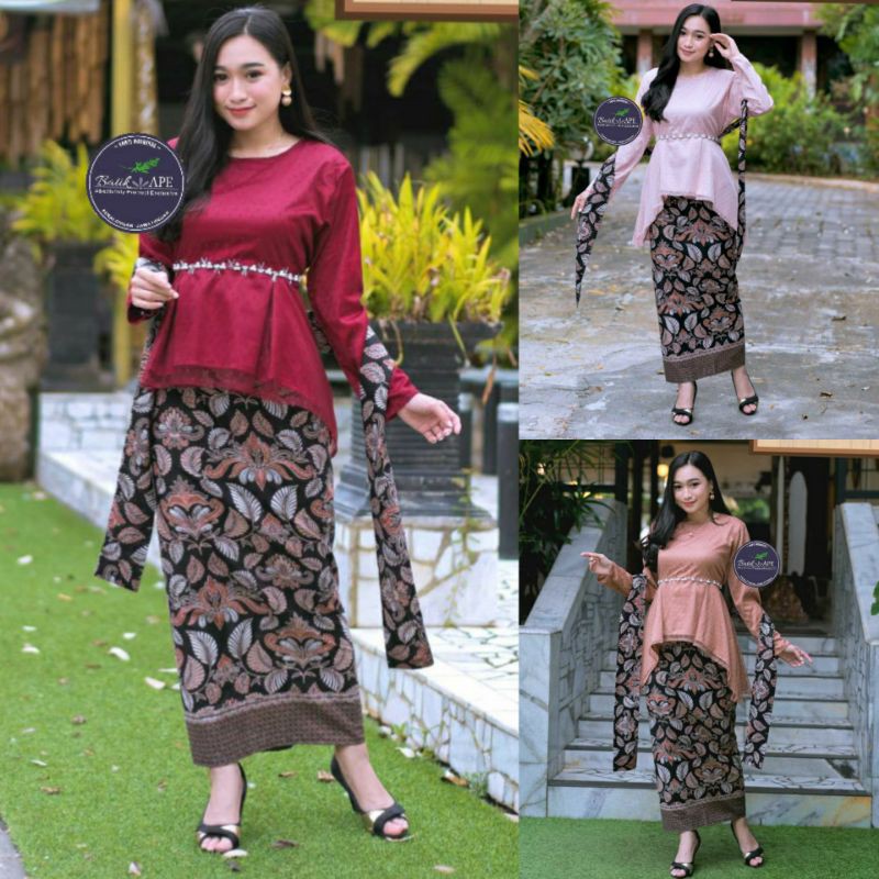 SARIMBIT SET ALMIRA COUPLE BATIK MODERN KEBAYA BROKAT TILE DOTTY PAYET HANDMADE ALLSIZE BISA PISAH