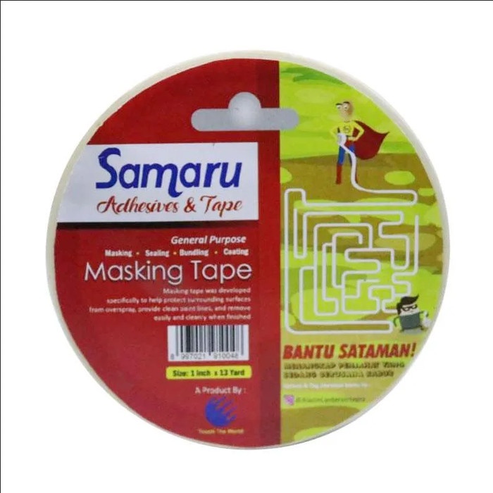 SAMARU Masking Tape Lakban Kertas Ukuran 1 Inch / 24mm X 14y Yellow