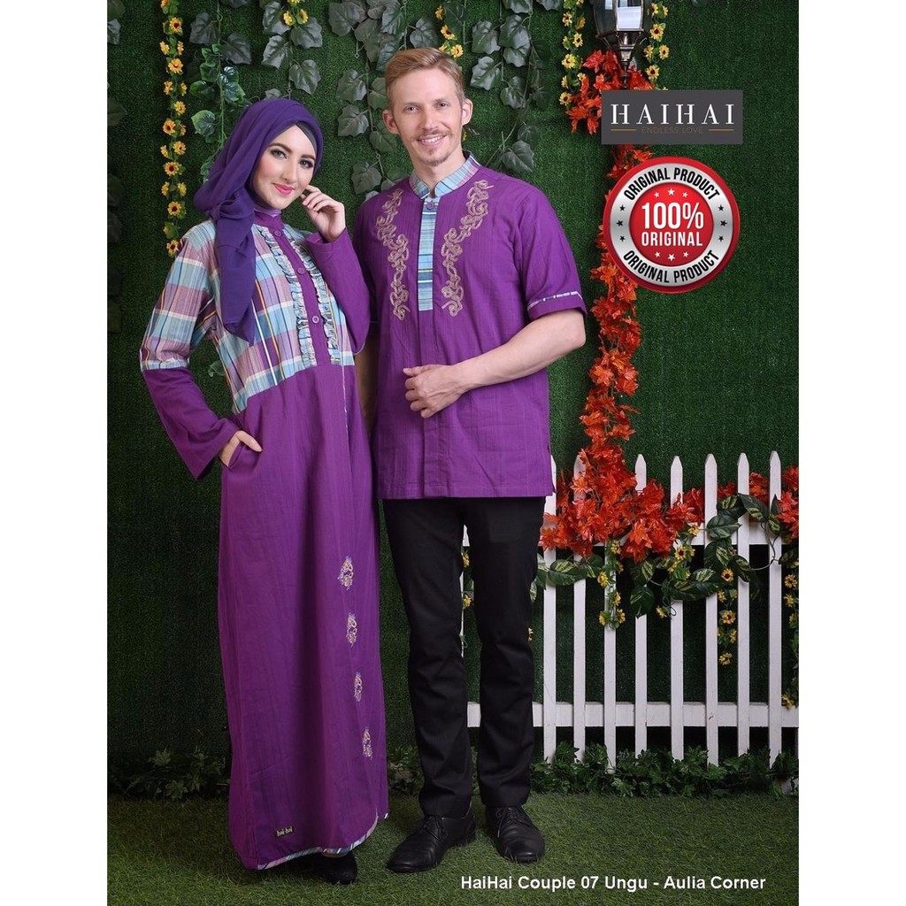 TERLARIS MURAH Seragam Keluarga HaiHai Couple 07 Ungu ORIGINAL Baju Muslim Couple Keluarga