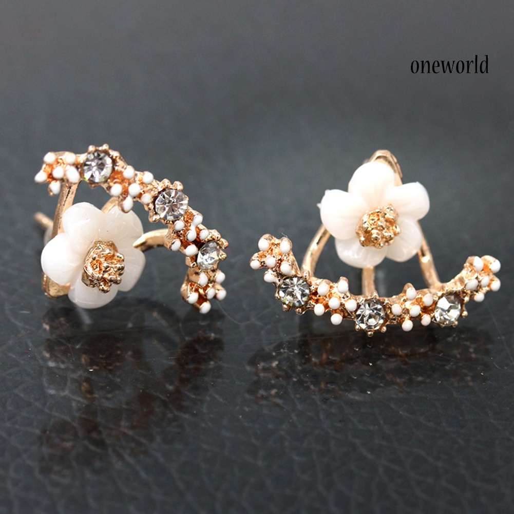 OW@ Women Fashion Rhinestone Inlaid Daisy Stud Earrings Ear Jacket Jewelry Gift