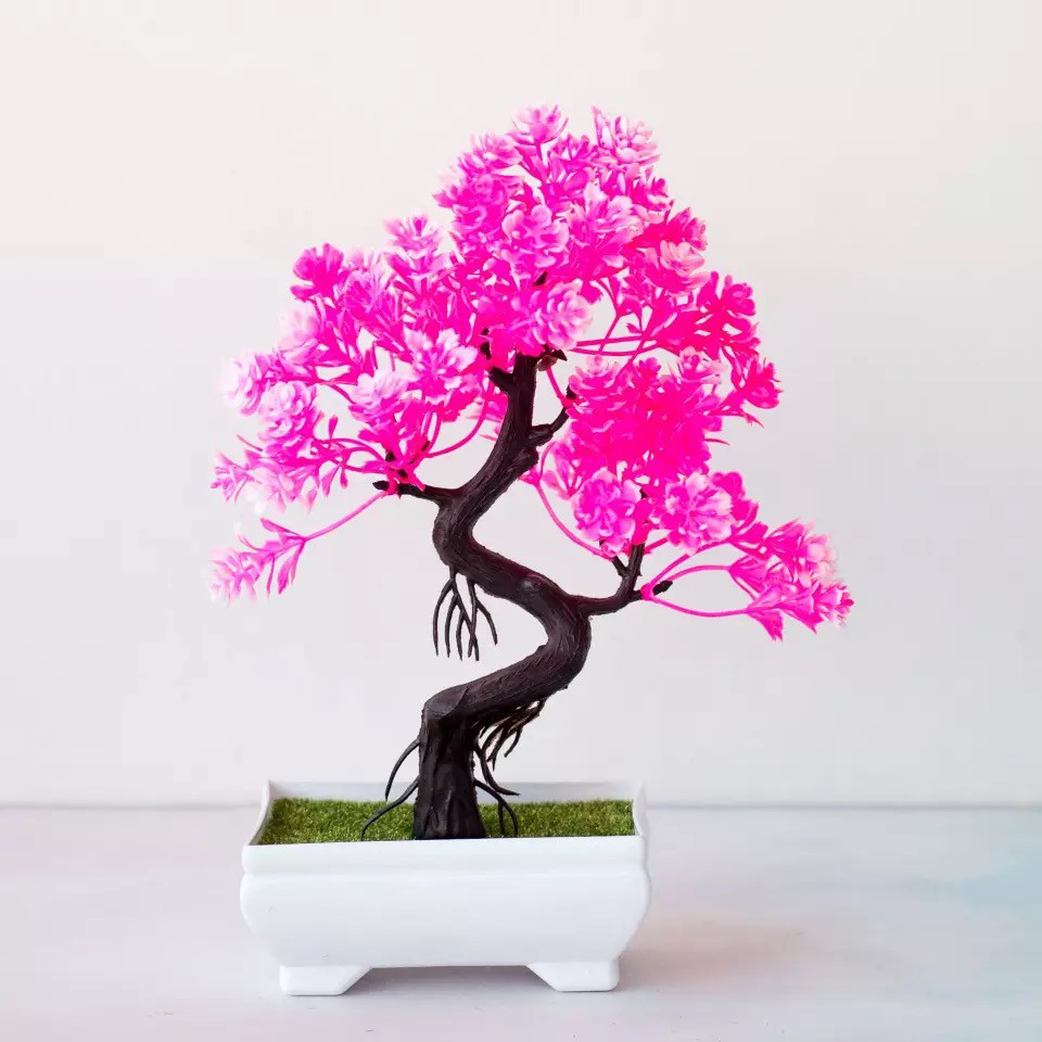 Artificial Flower Pot Bunga Plastik Pot Bunga Hiasan Pohon Buatan Dekorasi Rumah Motif Bonsai Hongyu-Pink
