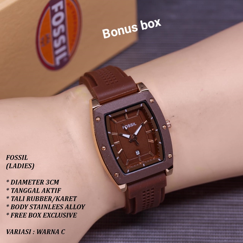 (FREE BOX) JAM TANGAN WANITA FASHION TALI RUBBER BODY OVAL TANGGAL AKTIF