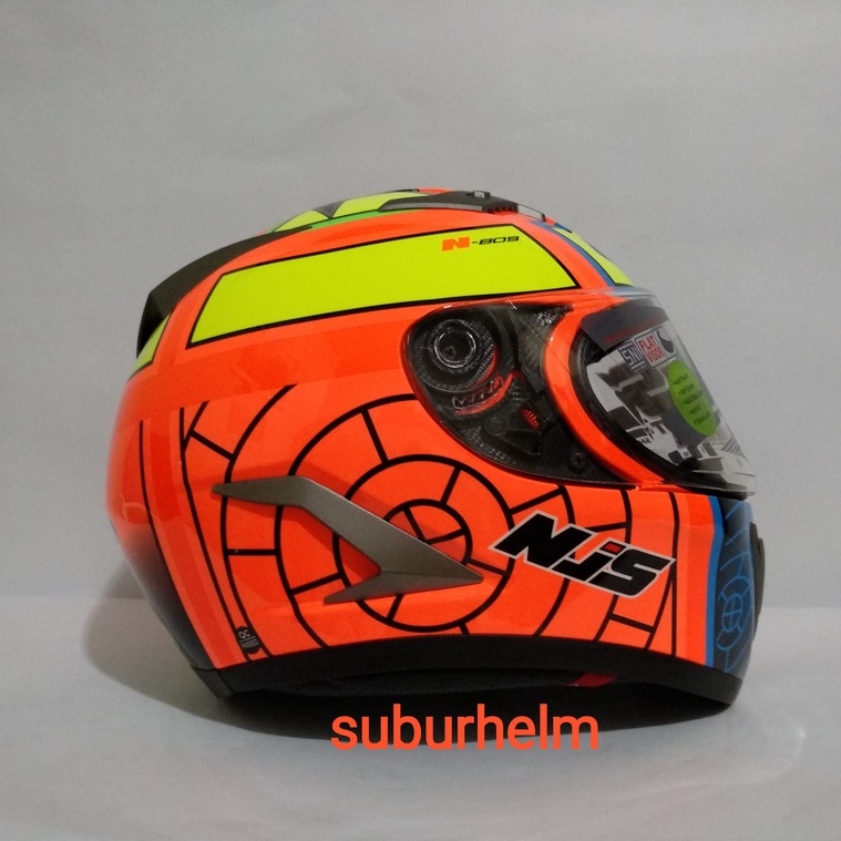 HELM  NJS  SHADOW   N - 809    ORANGE STABILLO  FREE  FLAT VISOR +   TEAR OFF  CLEAR    PAKET GANTEN