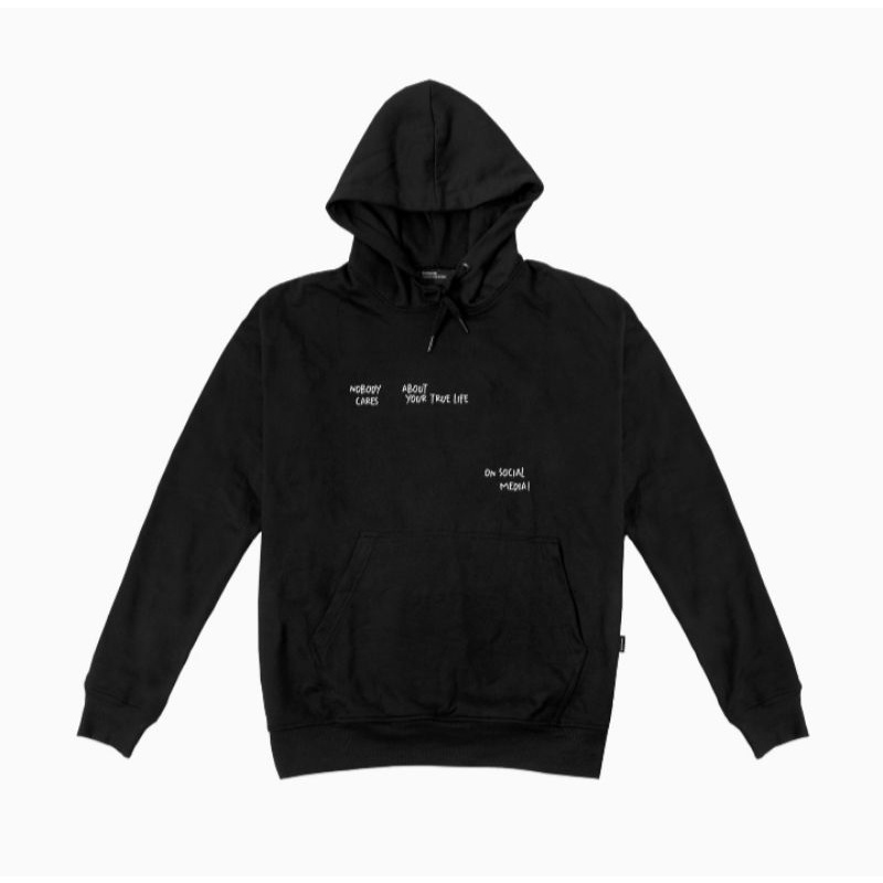 Hoodie sweater keren casual logo nobody cares about varian warna full black