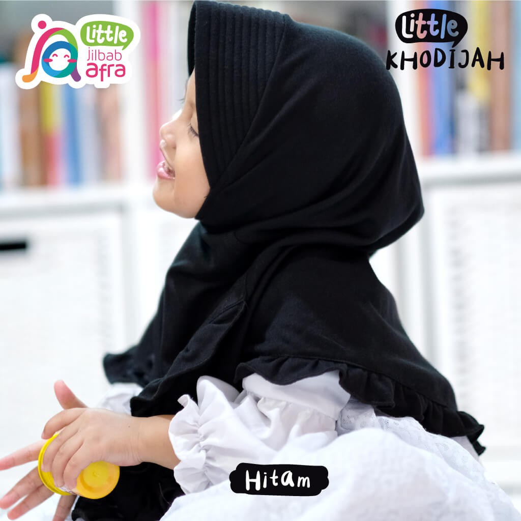 Jilbab Instan Anak Little Khodijah Hitam - Little Jilbab Afra - Bahan Kaos, Adem &amp; Lembut