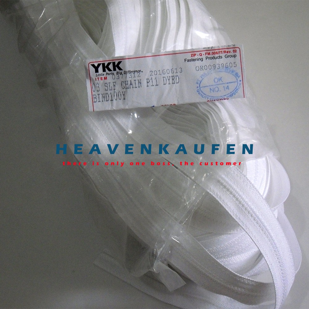 Resleting Zipper YKK No. 3 Meteran Putih