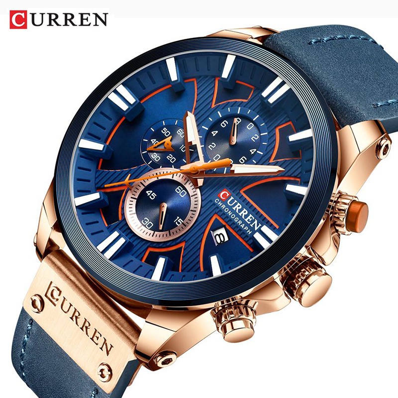 CURREN 8346 Jam Tangan Pria Analog Tali Kulit Chronograph Aktif WATCHKITE WKOS