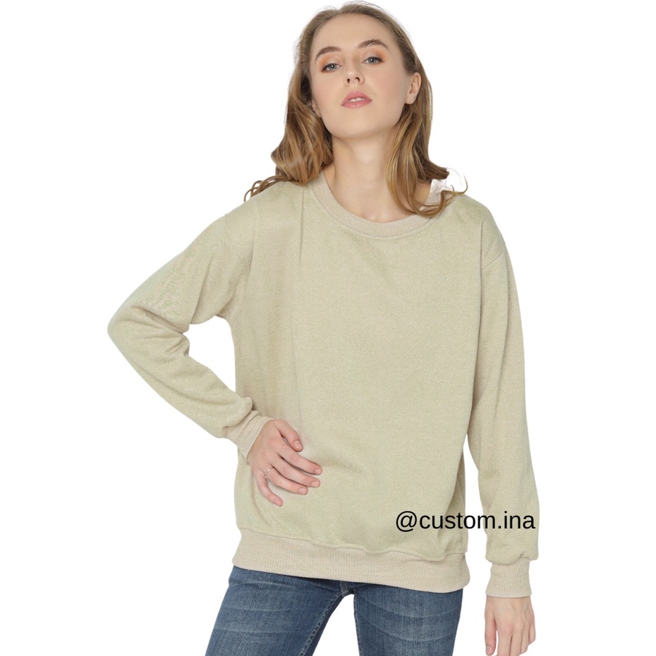 Basic Sweater Polos Beige Cream Crewneck Sweatshirt Pria Wanita Size M - XXXL-1