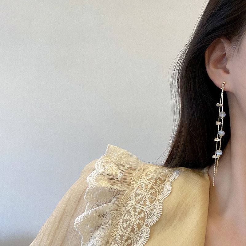 Shuling S925 silver needle Long Tassel Earrings Female Opal Super Cute Zircon Earrings Women Jewelry