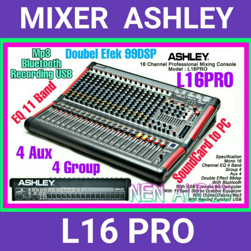 Mixer Ashley L16Pro Original Ashley 16ch Mp3 Bluetooth Recording SoundCard