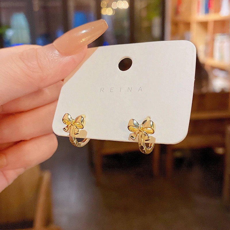 Anting Tusuk Bentuk Pita Bahan Sterling silver 925 Untuk Wanita